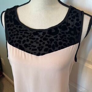 Soulmates pink and black velvet leopard sleeveless tank‎ blouse size tag removed